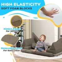 Qaba 12 Pieces Kids Foam Climbing Blocks with Washable Cover for Toddlers, Khaki(m-5)