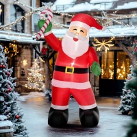 HOMCOM Inflatable Christmas Outdoor Lighted Yard Decoration, Santa Claus with Candy Cane, 8' Tall(m-9)
