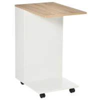 HOMCOM C-Shaped Sofa Side Table Mobile End Table with Storage and Wheels for Living Room,Office, White(m-7)