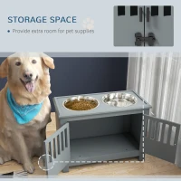 PawHut Dog Food Storage Cabinet with Bowls & Dog Feeding Station, Gray(m-5)