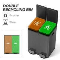 HOMCOM Dual Garbage Bin, Soft-Close Trash Can with Foot Pedal, 2 x 20 Liter Garbage Can with Removable Inner Buckets, Black(m-4)