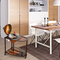 HOMCOM Rolling 28" Globe Wine Bar Stand Wine Cabinet Bottle Shelf Holder Wine Host Trolley with Wheels for 18 Bottles, Brown(m-1)