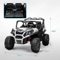 Qaba 2 Seater 24V Kids Electric Car w/ Remote Control, 3 Speed, LED Lights, Music, Horn, Spring Suspension, Slow Start, White(m-3)