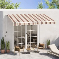 Outsunny 10' x 8' Manual Retractable Awning, Sun Shade Shelter Canopy, with Aluminum Frame and UV Protection for Patio Deck Yard Window Door, Red Stripe(m-1)