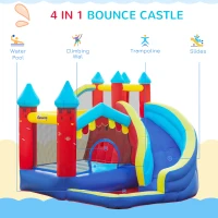 Outsunny 4 in 1 Inflatable Bounce House with Slide, Climbing Wall, and Pool or Ball Pit, Jumping Castle, Four Fun Activities, Water Bounce House for Kids(m-4)