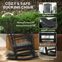 Outsunny Outdoor Rocking Chair, All Weather-Resistant HDPE Rocking Patio Chairs with Rustic High Back, Armrests, Oversized Seat and Slatted Backrest, 350lbs Weight Capacity, Black(m-5)