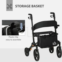 HOMCOM Aluminum Rollator Walker for Seniors and Adults with 10'' Wheels FSA HSA Eligible, Seat and Backrest, Folding Rolling Walker with Adjustable Handle and Storage Bag, Support up to 300lbs, Black(m-7)
