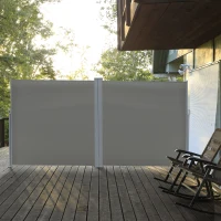 Outsunny Patio Retractable Double Side Awning, Folding Privacy French Screen Fence, Privacy Wall Corner Divider, Garden Outdoor Sun Shade Wind Screen, Indoor Room Divider, Grey(m-8)
