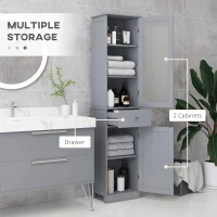 kleankin Tall Bathroom Cabinet, Narrow Storage Cabinet with Acrylic Door, Drawer, and 3 Shelves, Gray(m-4)