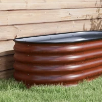 Outsunny 6.4' x 2' x 1.4' Galvanized Raised Garden Bed Kit, Metal Planter Box with Safety Edging, Brown(m-8)