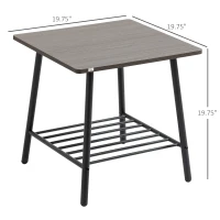 HOMCOM Square Side Table with Storage, 2-Tier End Table with Slat Shelf and Metal Frame for Living Room, Gray(m-3)