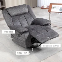 HOMCOM Rocker Recliner Chair with Swivel, Fabric Reclining Chair with Cushion, Rocking Chair with Footrest, Charcoal Gray(m-7)