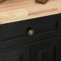 HOMCOM Rolling Kitchen Island with Rubber Wood Top and Storage, Spice Rack, Towel Rack, Black(m-9)
