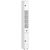 kleankin 71" Small Bathroom Storage Cabinet, Narrow Toilet Paper Cabinet with Open Shelves, 2 Cabinets, Adjustable Shelves, White(m-1)