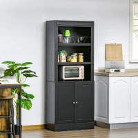 HOMCOM 72" Kitchen Buffet with Hutch, Kitchen Pantry Cupboard with 2 Door Cabinet, and 2 Adjustable Shelves, Black(m-10)