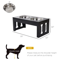 PawHut 23" Modern Decorative Raised Dog Bowls, Wooden Heavy Duty Pet Food and Water Bowl, Elevated Feeding Station, Black(m-3)