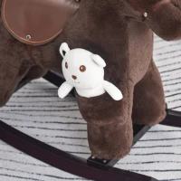 Qaba Kids Rocking Horse Plush Animal on Wooden Rockers with Sounds, Wooden Base and Bear Toy, Baby Rocking Chair, Brown(m-10)