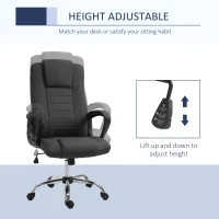 Vinsetto Ergonomic High Back Executive Office Chair, Rocking Swivel Linen Computer Desk Chair with Adjustable Height, Comfort Tilt Function, Padded Armrest, Headrest, Dark Grey(m-4)