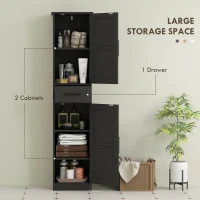 HOMCOM 67" Tall Bathroom Cabinet, Narrow Bathroom Storage Cabinet with Drawer, Barn Doors and Adjustable Shelves, Black(m-5)