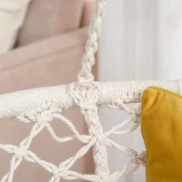 Outsunny Hanging Hammock Chair, Cotton Rope Porch Hammock Swing with Metal Frame and Cushion, Large Macrame Seat for Patio, Garden, Bedroom, Living Room,  Cream White(m-10)