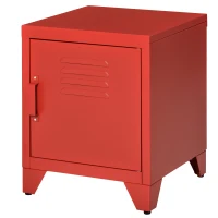 HOMCOM Industrial End Table, Living Room Side Table with Locker-Style Door and Adjustable Shelf, Red(m-11)