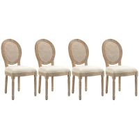 HOMCOM French-Style Upholstered Dining Chair Set, Armless Accent Side Chairs with Rattan Backrest and Linen-Touch Upholstery, Set of 4, Cream White(m-11)