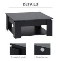 HOMCOM 2 Tier Simple Modern Coffee Table Bottom Shelf Living Room Black(m-6)
