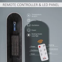 HOMCOM Ceramic Space Heater, Indoor Tower Heater with 45 Degree Oscillation, Remote Control, 24H Timer, Tip-Over & Overheating Protection, 1500W/1000W(m-6)