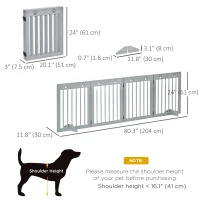 PawHut Freestanding Pet Gate 4 Panel Wooden Dog Barrier Folding Safety Fence with Support Feet for Doorway Stairs Light Grey(m-3)