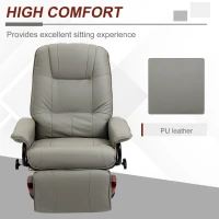 HOMCOM Faux Leather Manual Recliner, Adjustable Swivel Lounge Chair with Footrest, Armrest and Wrapped Wood Base for Living Room, Gray(m-7)