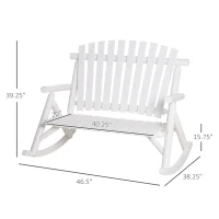 Outsunny Outdoor Wooden Rocking Chair, Double-Person Rustic Adirondack Rocker with Slatted Seat, High Backrest, Armrests for Patio, Garden and Porch, White(m-3)