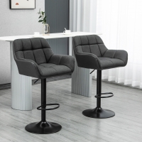 HOMCOM Swivel Barstools Set of 2 Adjustable Bar Stools with Footrest Armrests and PU Leather Back for Dining Room Black, Grey