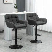 HOMCOM Swivel Barstools Set of 2 Adjustable Bar Stools with Footrest Armrests and PU Leather Back for Dining Room Black, Grey(m-1)
