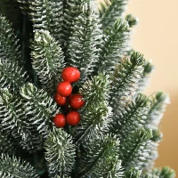HOMCOM 18" Tall Unlit Miniature Snow-Flocked Tabletop Artificial Christmas Tree, Holiday Decoration with Pine Cones and Berries(m-7)
