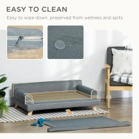 PawHut Dog Bed, Large Dog Couch with Washable Cover, Wooden Legs, Elevated Fancy Foam Pet Sofa for Medium & Large Breeds, Gray(m-5)