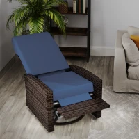 Outsunny Outdoor Wicker Swivel Recliner Chair, Lifting Footrest, 360° Rotating Basic, Water-resistant Cushions, Dark Blue(m-10)