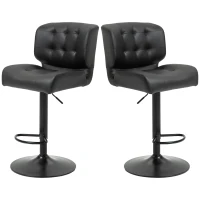 HOMCOM Bar Height Bar Stools Set of 2 with Adjustable Seat, Adjustable Swivel Barstools with Thick Padded Cushion and Metal Footrest for Home Bar, Black(m-11)