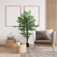 HOMCOM 5ft Artificial Tree, Indoor Fake Ficus with Pot for Home Office Living Room Decor(m-2)