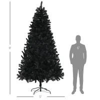 HOMCOM 9ft Unlit Artificial Black Christmas Tree, Holiday Décor with 2132 Branch Tips, Auto Open and Steel Base(m-3)