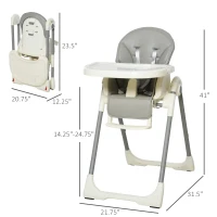 Qaba Foldable High Chair for Babies and Toddlers with Adjustable Backrest/Footrest & Removable Tray, Portable High Chair for Travel with 5-Point Harness, Convertible High Chair, Grey(m-3)