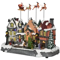 HOMCOM Christmas Village, Santa & Deer Skating Pond Animated Winter Wonderland Set with Multicolored LED Light, Battery Operated Christmas Decoration(m-11)