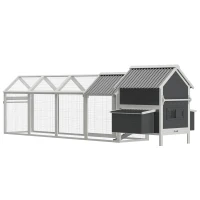 PawHut 162" Large Chicken Coop Wooden for 6-8 Chickens with Handles, Outdoor Chicken Cage Hen House with 2 Nesting Boxes, Water-resistant Roof, Removable Tray, Ramp, Storm Gray(m-11)