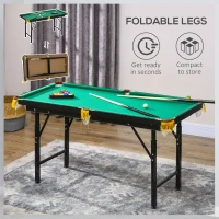 Soozier 55" Pool Table Set Folding Billiard Table with Adjustable Height, 2 Cues, 16 Balls, 2 Chalks, Triangle, Brush, Green(m-5)