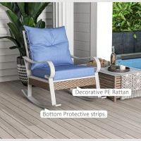 Outsunny Outdoor Rocker, Porch Rocking Chair with Soft Cushion, Rattan Decoration for Garden, Patio, Balcony, Lawn, Light Blue(m-7)
