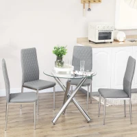 HOMCOM Kitchen Chairs Set of 4, Dining Chairs w/ Faux Leather Upholstery and Steel Legs for Living Room, Dining Room, Grey(m-1)