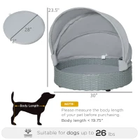 PawHut Wicker Dog Bed Rattan Pet Sofa with Adjustable Canopy Pet House Shelter for Small Dogs with Cushion Indoor Outdoor, Grey(m-3)