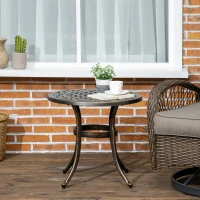Outsunny Ф23.6" Round Outdoor Side Table, Cast Aluminum Frame Patio Coffee Side Desk for Patio, Garden, Balcony, Bronze(m-8)