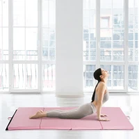 Soozier 4'x8'x2" Folding Gymnastics Tumbling Mat, Exercise Mat with Carrying Handles for Yoga, MMA, Martial Arts, Stretching, Core Workouts, Pink(m-8)