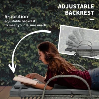 Outsunny 2 Reclining Chaise Lounge Chairs, Rolling Outdoor Chairs with Cushion, Pillow, Headrest, Armrests, and Wheels, Gray(m-6)