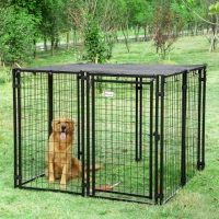 PawHut Outdoor Dog Kennel, Lockable Pet Playpen Crate with Top Cover, Black(m-1)